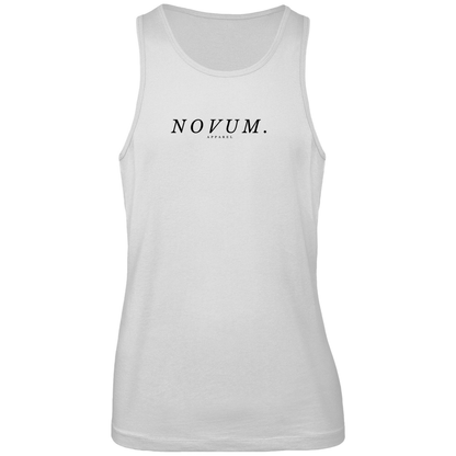 Weißes Unisex Tank Top: Atmungsaktiv, optimale Passform, hergestellt aus 100% ringgesponnener, gekämmter, hochwertiger und zertifizierter Bio-Baumwolle. Schlichtes Design vorne mit Novum Apparel Logo auf der Brust, hochwertiger Dumbbell Backprint, Rundhalsausschnitt. Perfekt für trendbewusste Käufer. Jetzt online kaufen!