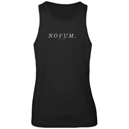 Schwarzes Unisex Tank Top: Atmungsaktiv, optimale Passform, hergestellt aus 100% ringgesponnener, gekämmter, hochwertiger und zertifizierter Bio-Baumwolle. Schlichtes Design vorne mit Novum Apparel Logo auf der Brust, hochwertiger Dumbbell Backprint, Rundhalsausschnitt. Perfekt für trendbewusste Käufer. Jetzt online kaufen!