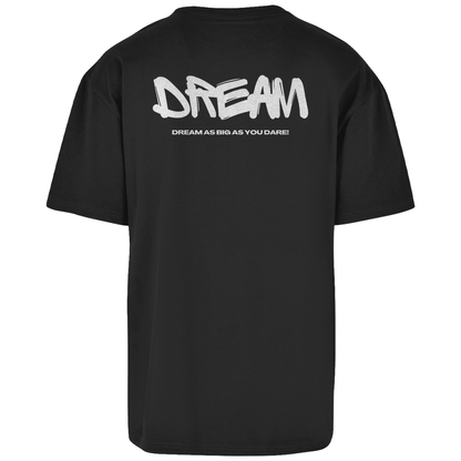 Schwarzes Unisex Oversize Shirt: Atmungsaktiv, Oversize Fit, schlichtes Design vorne mit Novum Apparel Logo auf der Brust, hochwertiger Dream Backprint, angenehmer Tragekomfort. Perfekt für trendbewusste Käufer. Jetzt online kaufen!