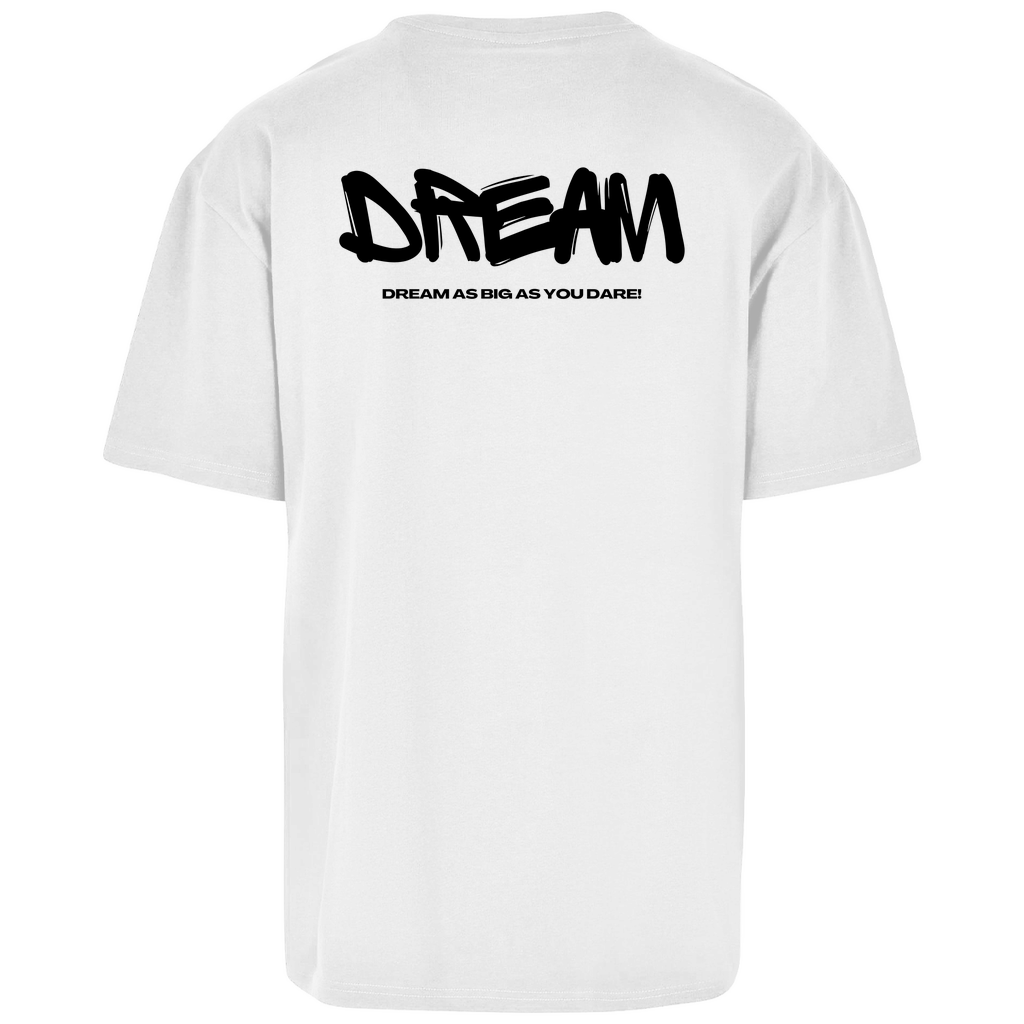 Weißes Unisex Oversize Shirt: Atmungsaktiv, Oversize Fit, schlichtes Design vorne mit Novum Apparel Logo auf der Brust, hochwertiger Dream Backprint, angenehmer Tragekomfort. Perfekt für trendbewusste Käufer. Jetzt online kaufen!