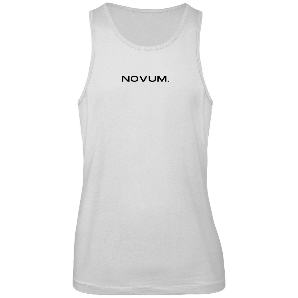 Weißes Novum Tank Top aus 100% ringgesponnener, gekämmter und zertifizierter Bio-Baumwolle. Atmungsaktiv mit optimaler Passform und schlichtem Design auf der Vorderseite. Rundhalsausschnitt für zusätzlichen Komfort.