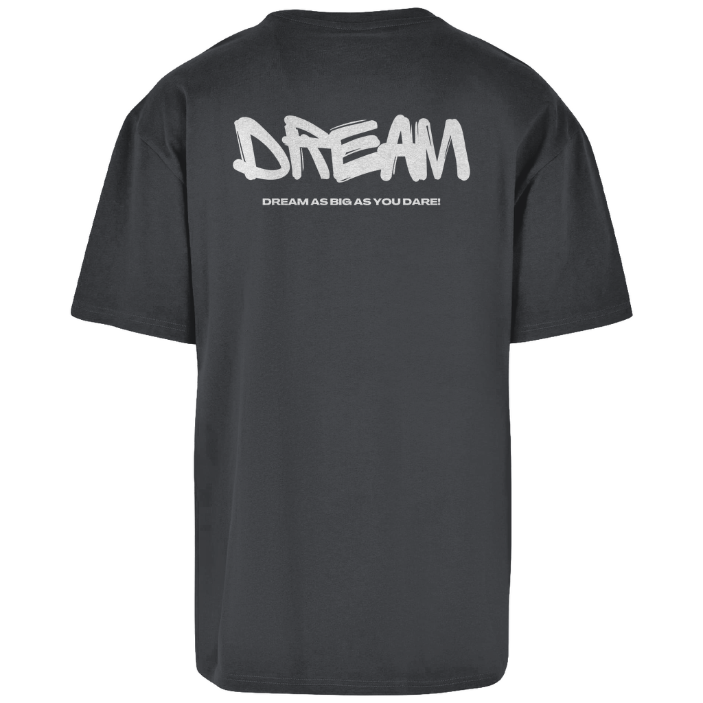 Dunkelgraues Unisex Oversize Shirt: Atmungsaktiv, Oversize Fit, schlichtes Design vorne mit Novum Apparel Logo auf der Brust, hochwertiger Dream Backprint, angenehmer Tragekomfort. Perfekt für trendbewusste Käufer. Jetzt online kaufen!