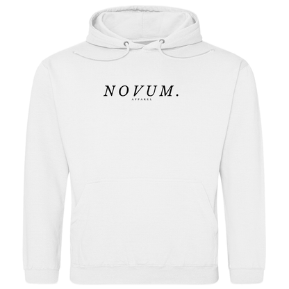 Weißer Unisex Hoodie: Optimale Passform, stilvolles Design, schlichtes Design vorne mit Novum Apparel Logo auf der Brust, hochwertiger Dumbbell Backprint, hergestellt aus 100% ringgesponnener Baumwolle mit einem Stoffgewicht von 280 g/m², praktische Kängurutasche. Perfekt für trendbewusste Käufer. Jetzt online kaufen!