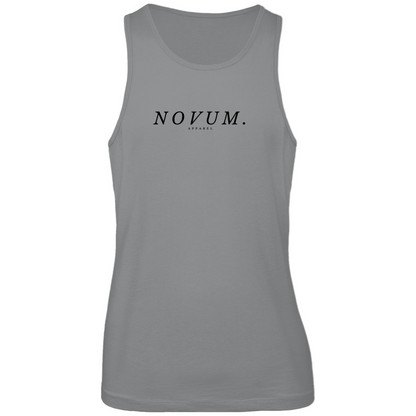 Graues Unisex Tank Top: Atmungsaktiv, optimale Passform, hergestellt aus 100% ringgesponnener, gekämmter, hochwertiger und zertifizierter Bio-Baumwolle. Schlichtes Design vorne mit Novum Apparel Logo auf der Brust, hochwertiger Backprint mit 'Per Aspera Ad Astra' und einer Sonne-Mond-Phase dazwischen, Rundhalsausschnitt. Perfekt für trendbewusste Käufer. Jetzt online kaufen!