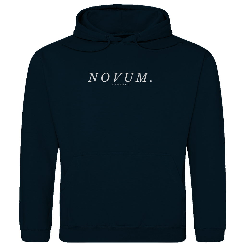 Navy Unisex Hoodie: Optimale Passform, stilvolles Design, schlichtes Design vorne mit Novum Apparel Logo auf der Brust, hochwertiger Dumbbell Backprint, hergestellt aus 100% ringgesponnener Baumwolle mit einem Stoffgewicht von 280 g/m², praktische Kängurutasche. Perfekt für trendbewusste Käufer. Jetzt online kaufen!