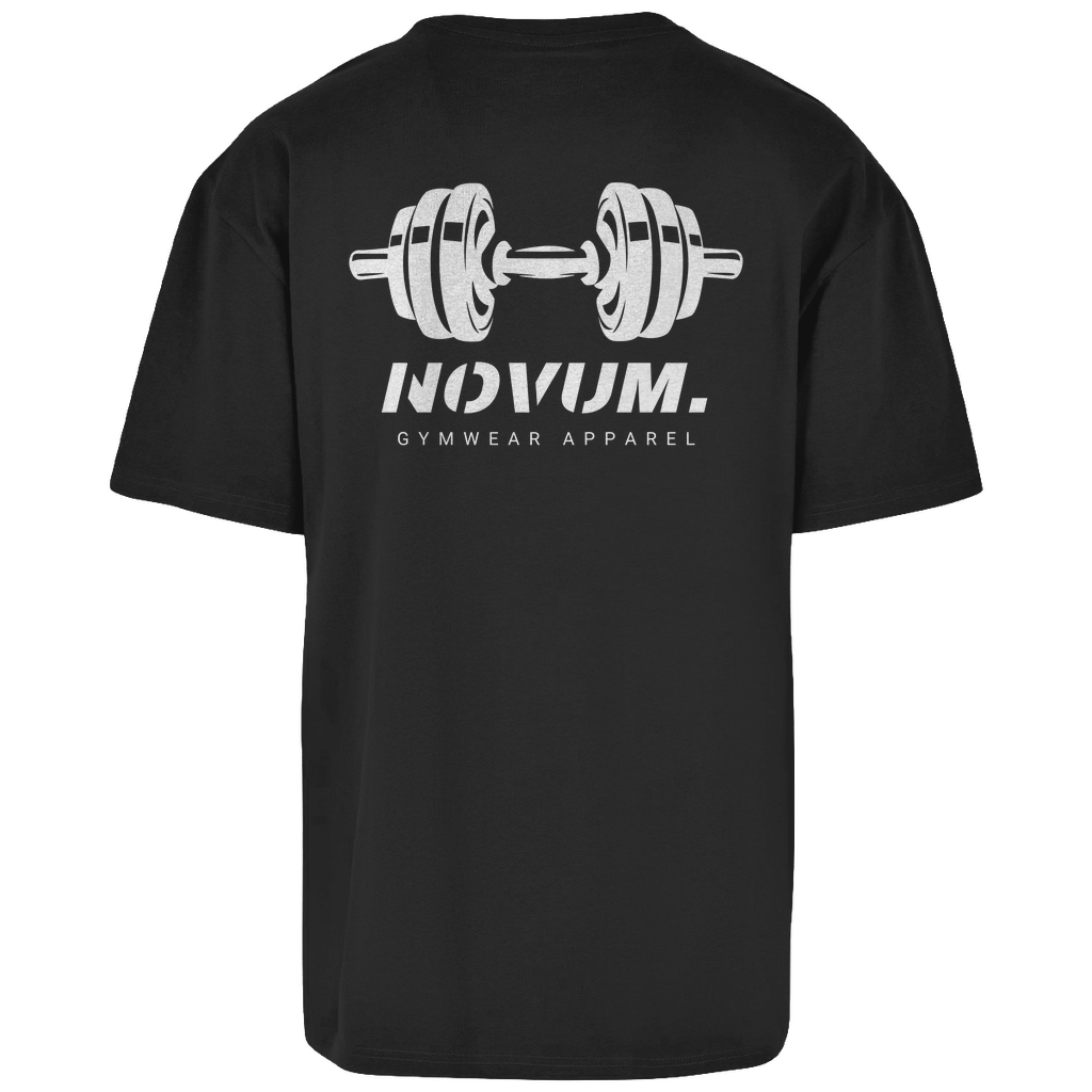 Schwarzes Unisex Oversize Shirt: Atmungsaktiv, Oversize Fit, schlichtes Design vorne mit Novum Apparel Logo auf der Brust, hochwertiger Oversize Dumbbell Backprint, angenehmer Tragekomfort. Perfekt für trendbewusste Käufer. Jetzt online kaufen!